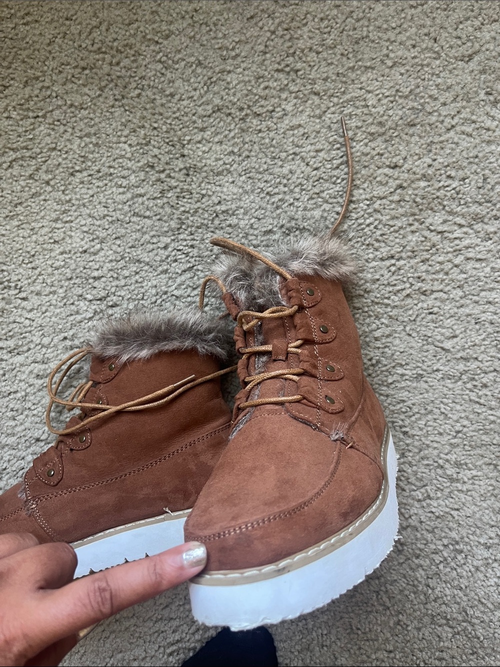 justfab reegan faux fur lace up boot - Picture 7 of 11